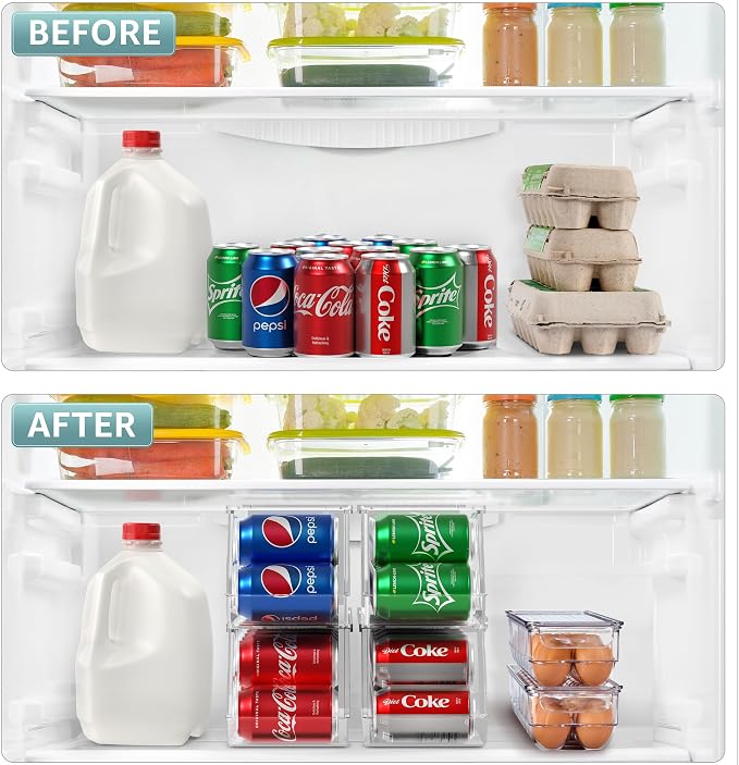 Sorbus Soda Can Organizer for Refrigerator & Egg Holder for Fridge Set, 4 Stackable Can Holder Dispenser Holds 12 Cans Each & 2 Egg Holders with Lid holds 14 eggs for Fridge, Pantry, Freezer, BPA-Free - Image 2