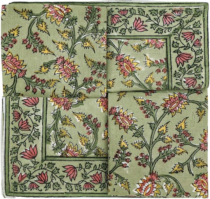 20x20 Inches Cotton Napkins Set of 4, Green Red, Washable Hand Block Printed Reusable Cloth Napkins for Dinning, Party, Wedding, Home Decor Fall - Image 5