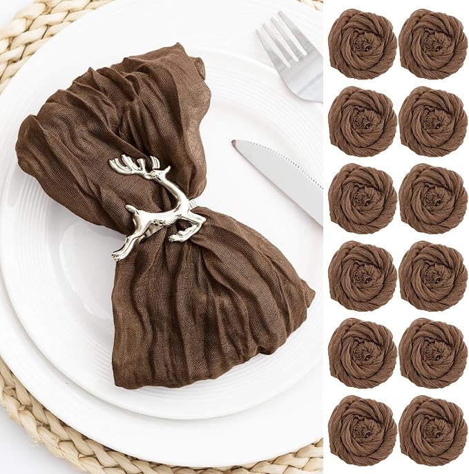Brown 60 Pack Cheesecloth Napkins Washable 21x21 Inches Brown Cloth Napkins Set of 60 Dinner Table Napkins for Wedding Summer Bridal Baby Shower Rustic Boho Cotton Gauze Party Table Decor by FoliafeelHome