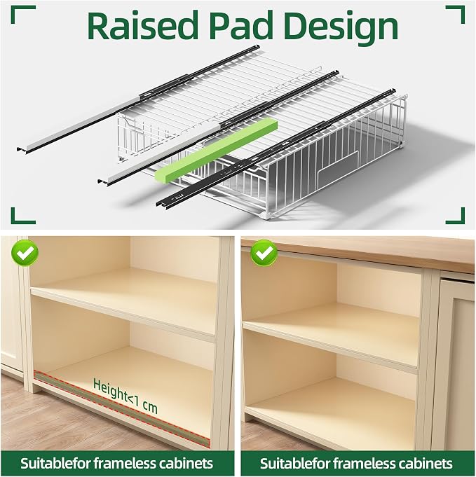 2 Pack Expandable Pull Out Cabinet Organizer, 15" Deep | Pull Out Drawers for Cabinets with width from 13" to 20", Cabinet Drawers Slide Out with Upgrade 3 Slide Rails, Hold 65 lbs - Image 4