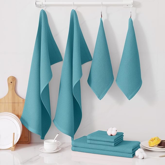 Homaxy 8 Pack 100% Cotton Kitchen Towels and Dishcloths Set, Lake Blue | 12 x 12 Inches and 13 x 28 Inches Kitchen Towels Set, Ultra Soft Absorbent Dish Cloths for Washing Dishes - Image 7