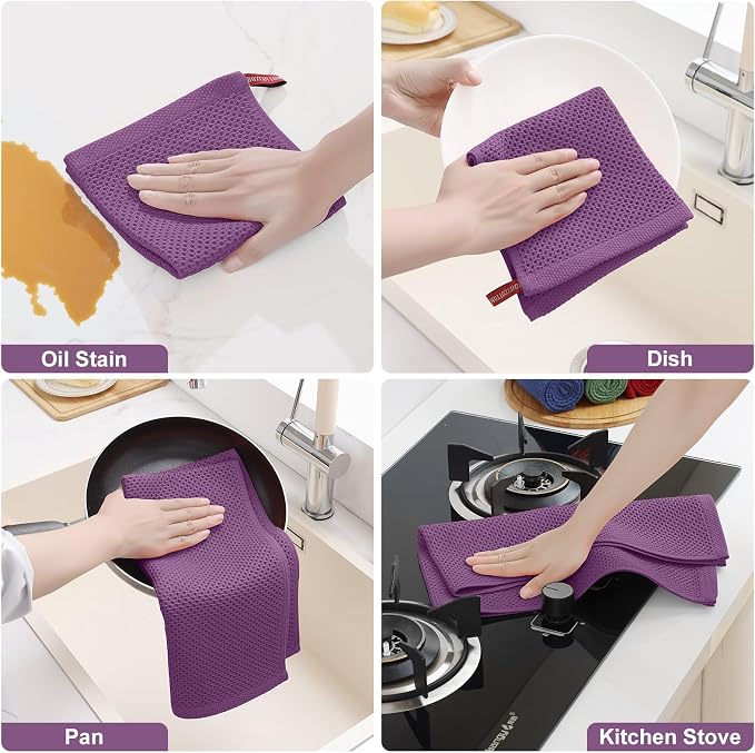 Homaxy 8 Pack 100% Cotton Kitchen Towels and Dishcloths Set, Purple | 12 x 12 Inches and 13 x 28 Inches Kitchen Towels Set, Ultra Soft Absorbent Dish Cloths for Washing Dishes - Image 5