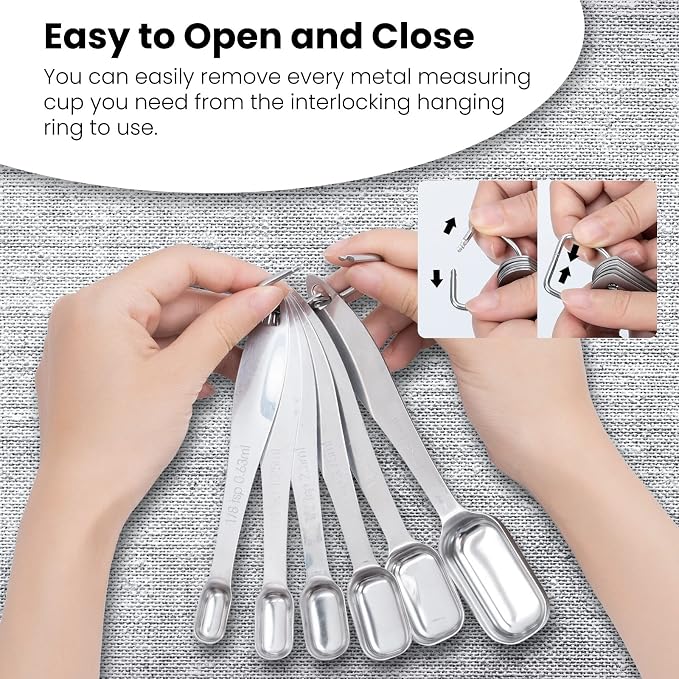 6 Piece Stainless Steel Measuring Spoons, Stackable Measuring Spoons Set, Scale Spoon, Metal Weighing Spoon for Baking, Measuring Tools, Cooking, Cups (Rectangle) - Image 4
