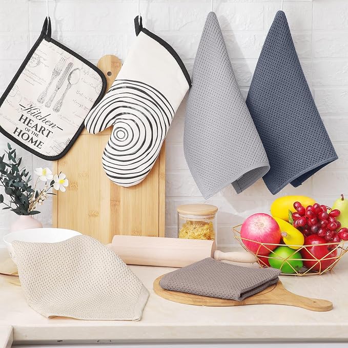 Homaxy 100% Cotton Waffle Weave Kitchen Dish Cloths, 9-Pack, Mixed Color | Ultra Soft Absorbent Dish Towels, Quick Drying Dish Rags with Hanging Loop, 12 x 12 Inches - Image 6