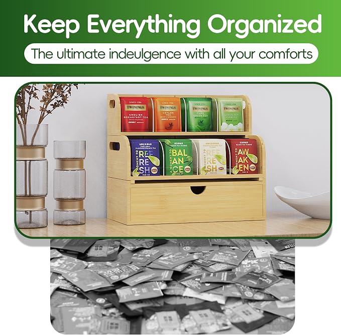 Bamboo Tea Organizer – Stackable Collection (2Tier w/Drawer) - Image 5