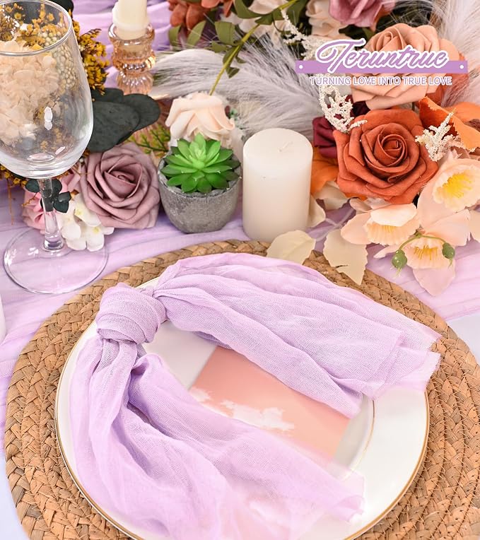 100 Pieces Cloth Napkins Lilac Dinner Cheesecloth Napkins for Wedding,Wrinkled Cloth Napkins Bulk for Home Party Rustic Table Decoration, 17 x 17 Inch - Image 5