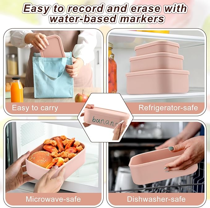 2 Sets of 6 Silicone Food Storage Containers, Reusable Lunch Bento Box with Lid, Hard Shell Storage Containers, Microwave Dishwasher Freezer Safe, 10 oz, 23.6 oz, 44 Ounce(Pink) - Image 5