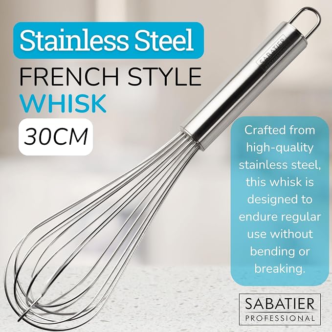 Professional Stainless Steel French Hand Whisk - Heavy Duty, Dishwasher Safe, Durable Balloon Whisk for Baking, Frothing, & Mixing - Easy to Clean, Great for Chefs & Home Cooks, Stainless Steel, 30cm - Image 2