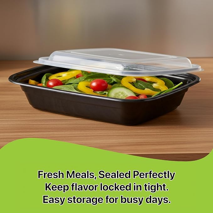 Meal Prep Containers [50 Set] x [24 oz] with Lids, 1 compartment, Stackable, Reusable, Leakproof, Food Safe, Microwave, Freezer & Dishwasher Safe for Food Prep Storage Bento (50 Set, 24 oz) - Image 9