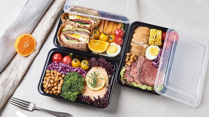 150 Pack Meal Prep Plastic Food Storage Containers With Lids 28 oz 1 Compartment Black Rectangular Reusable To Go Lunch Prepping Boxes BPA-Free Microwavable Freezer Dishwasher Safe Stackable - Image 5