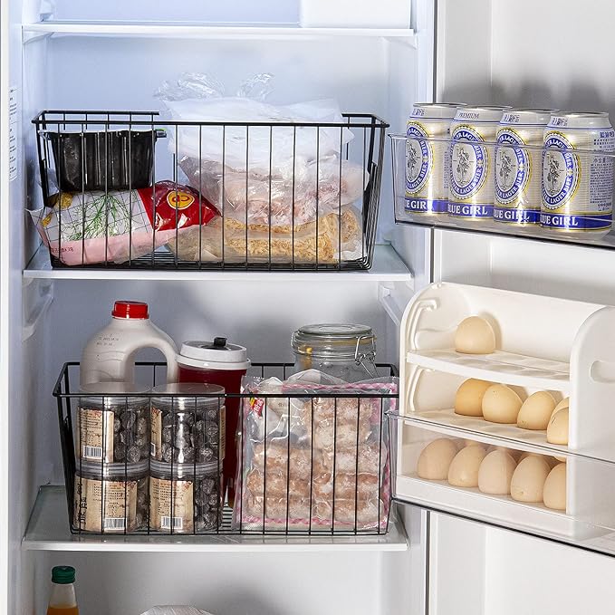Freezer Organizer Bins - 3 Pack Stand Up Freezer Baskets for 16，17，21 cu.ft Upright Freezer, Wire Storage Baskets with Built-in Handles, Easy to Access Frozen Food Allow Air Circulation, Black - Image 5