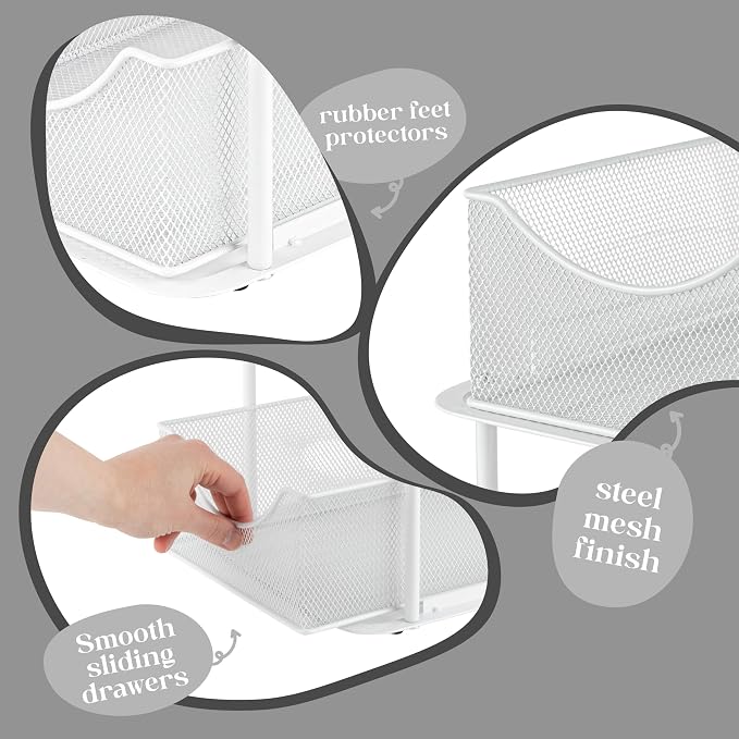 Sorbus 2 Sets of 2 Tier Metal Under Sink Organizer for Bathroom, Kitchen, Strong Steel Mesh Sliding Drawers for Under Sink, Under Cabinet, Closet, Kitchen, Pantry, Bathroom Organizers and Storage - Image 5