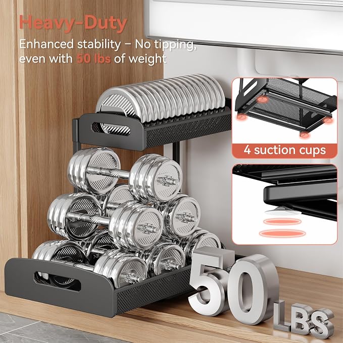 2 Pack Under Sink Organizer, 2 Tier Height Adjustable Kitchen Cabinet Organizer, Pull Out Metal Cabinet Shelf Organizer, Under the Sink Organizers and Storage for Kitchen & Bathroom, Black - Image 6