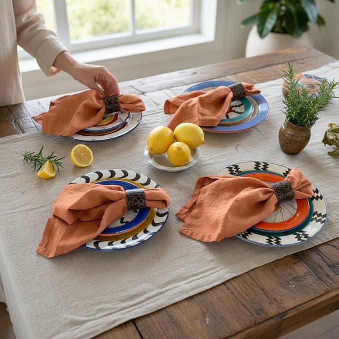 Linen Napkins –100% French Flax – Stonewashed Pure Linen Cloth Napkins - Size 18 Inch x 18 Inch – Set of 4 (Rustic Orange) - Image 9