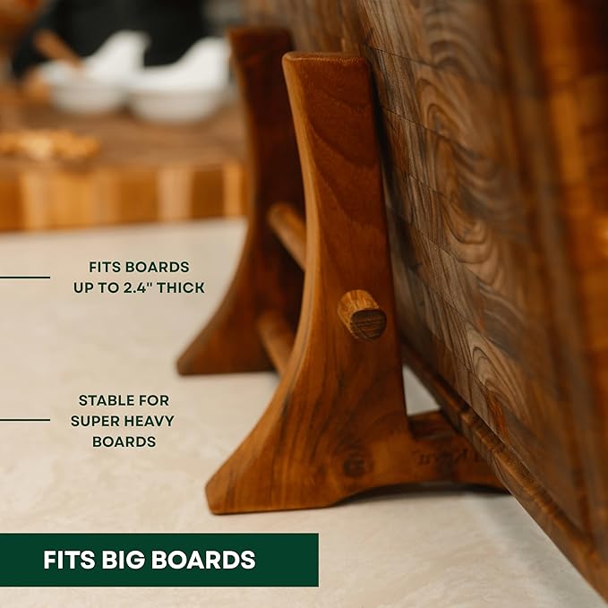 Chopping Board Stand – Teak Wood – Premium Handmade Holder Organizer for Boards, Drying Rack, Single or Dual Slot, Fits Thick Boards, Air-Dry Base (1 Slot (2.4 in Thickness)) - Image 3