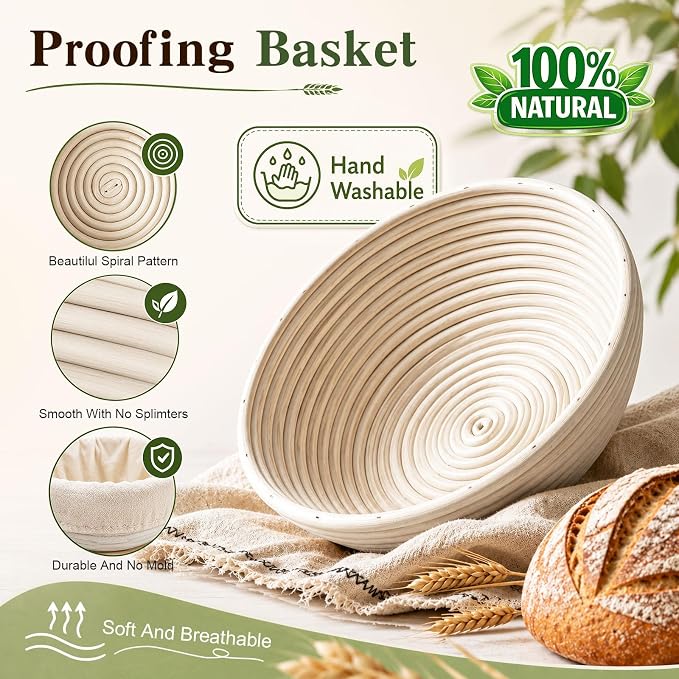 Sourdough Bread Proofing Basket Set, 47PCS Banneton Bread Proofing Set with Round & Oval Rattan Baskets, Bread Lame, Dough Scraper & Baking Tools for Beginner & Artisan Home Bakers (47) - Image 5