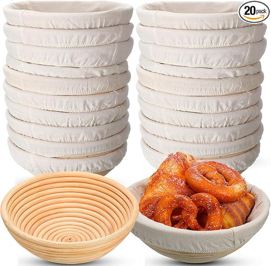 Gejoy 20 Sets Bread Proofing Baskets Bulk Banneton Dough Proofing Bowls Kit with Cloth Liner Sourdough Basket for Home Sourdough Bakers Supplies(Round,9 Inch) by Gejoy