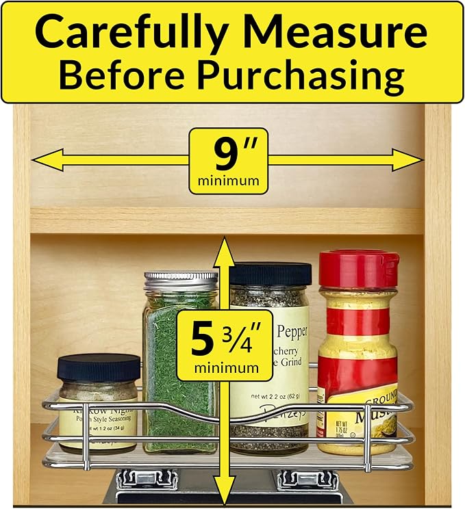 LYNK PROFESSIONAL® Pull Out Spice Organization for Cabinets - 8-3/8 inch Wide – Spice Rack for Inside Cabinets, Slide Out Spice Rack Organizer for cabinet – Pull Out Spice Rack, Sliding 1 Tier Chrome - Image 4