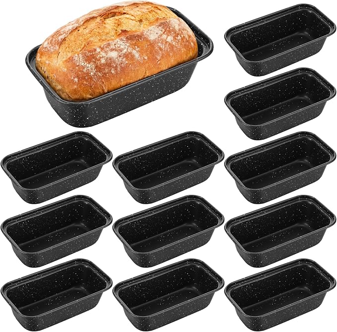 Uiifan 12 Pack Mini Loaf Pans, 6.1 x 3.3 x 2.1 in, Gray with Dots | Non Stick Small Bread Pans, Rectangle Banana Bread Tins, Tiny Carbon Steel Baking Pan, for Halloween Baking, Picnics, Party by Uiifan