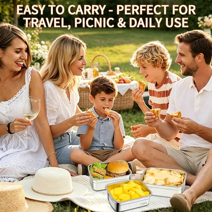 10 Pack Stainless Steel Food Storage Containers with Airtight Lids, 48oz/1500ml Reusable Metal Meal Prep Container, Stackable Lunch Snack Box for Kitchen, Travel & Picnic, Freezer & Dishwasher Safe - Image 6