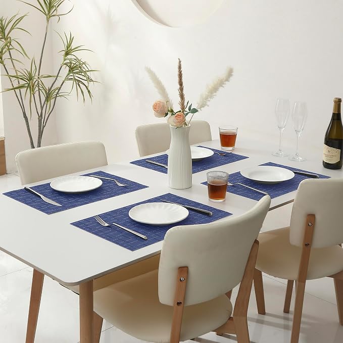 Leetaltree Blue Placemats Set of 8 - Heat Resistant Non-Slip Place mats for Dining Table, Washable Durable PVC Vinyl Woven Table Mats（Blue, 8） - Image 7