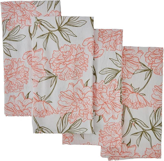 Peony Blossom Cloth Napkins | 100% Cotton, Highly Absorbent, Quick-Dry, & Reusable | Printed Home Decor Premium Cloth Dinner Napkins for Table & Dining | 20" x 20" (Set of 4) by Sparkle+Being