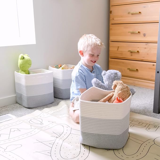NaturalCozy Storage Cubes 11 Inch Cotton Rope Woven Baskets for Organizing, 3-Pack | Cube Storage Bin | Square Storage Baskets for Shelves Organizer, Classroom, Kids Toy Bins, Closet, Baby Nursery - Image 4