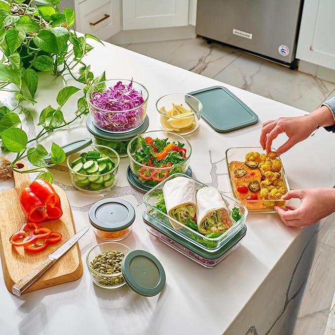 24pc Set Glass Food Storage Containers & Bowls with Airtight Lids - Leakproof BPA-Free Meal Prep Airtight Stackable Lunch Boxes, Kitchen Pantry & Storage Organizers - Microwave Freezer Dishwasher Safe - Image 2