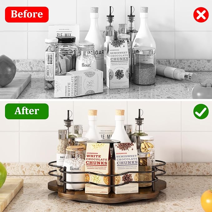 12" Lazy Susan Turntable Organizer,Round Wooden Lazy Susan Organization and Rotating Spice Rack for Dining Table,Pantry,Kitchen Countertop,Vanity,Cupboard and More.Heightened Version - Image 5