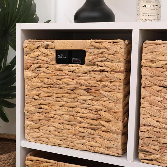 11x11in Storage Baskets 4 Pcs Water Hyacinth Baskets,Foldable Handwoven Storage Cubes - Image 4