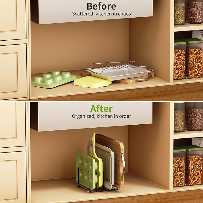 Cutting Board Organizer-1.6in Wide Kitchen Cutting Board Holder Stand for Pan,Baking Sheets,Cookie Sheets with 4 Slots,Baking Sheet Oragnizer(2PC-Medium) - Image 4