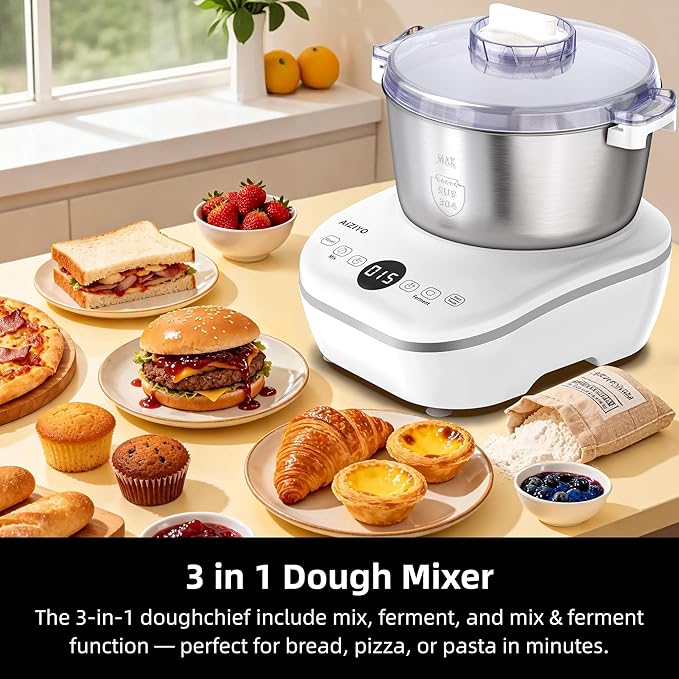 AIZIYO DoughChief, 5.3QT Dough Mixer, Dough Maker with Ferment Function, 304 Stainless Steel Bowl, Removeable lid, Touch Panel Control, Electric Dough Proofing Box for Pizza & Bread - Image 2