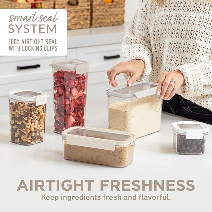 Bentgo Pantry - 10-Piece Airtight Food Storage Containers, Clear, Stackable Kitchen & Pantry Organization, Locking Lids for Freshness, BPA-Free Plastic - Ideal for Sugar, Flour, & More (White Stone) - Image 4