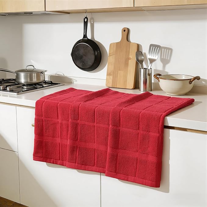 Homaxy 100% Cotton Kitchen Towels 18"x28", 6 Pack Dish Towels, Red | Large 380 GSM Soft and Absorbent Kitchen Hand Towels with Terry Grid Design, Utility Tea Towel Set with Hanging Loop - Image 6
