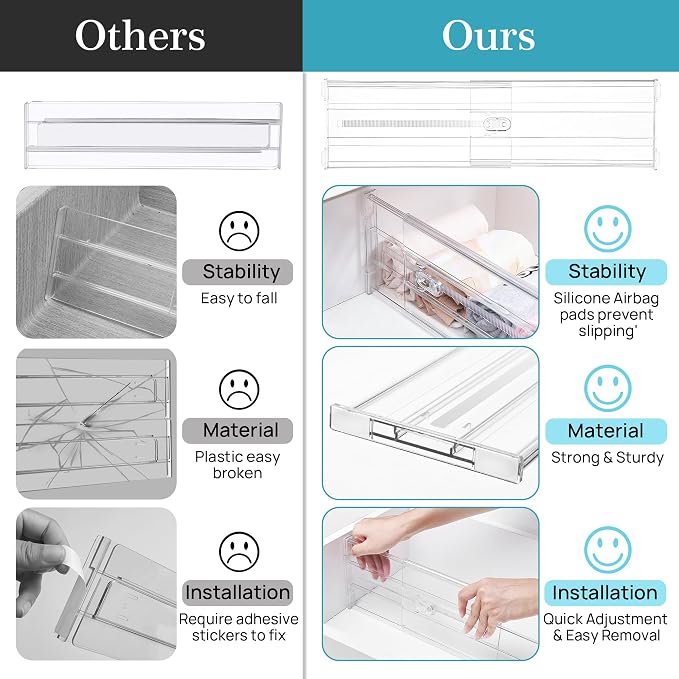 Vtopmart 10 Pack 6" Tall Upgrade Drawer Dividers for Big and Deep Drawer, 12.8"-22.3" Adjustable Expandable Dresser Drawer Organizer, Clear Plastic Separators for Dresser, Baby Supplies, Kitchenware - Image 7