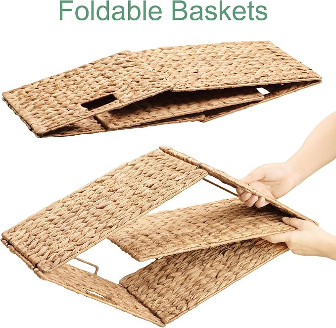 Extra Large Water Hyacinth Wicker Storage Baskets, Set of 4 | Rectangular, 16.1"x12.6"x9.5", Iron Wire Frame, Natural - Image 5