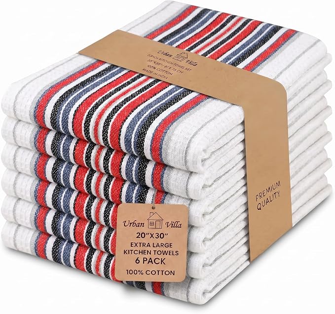 Urban Villa Kitchen Towels Cotton Dish Towels 20”x30” (Set of 6) White by CottonTrends