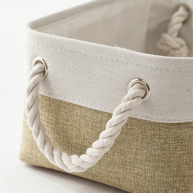 Storage Basket for Shelves - 12x8x5.2 inch Small 6 Pack Collapsible Storage Bin for Closet with Handles, Fabric Storage Cubes for Cloth Organizer Gift Toy Decorative (White & Khaki) - Image 6