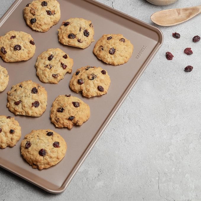 13 x 17 inch Nonstick Cookie Sheet 2-Pack Rimless, PFOA & BPA Free | | Non-Toxic - High Carbon Steel - Gold - Half Sheets for Oven Baking without Lip - Image 4