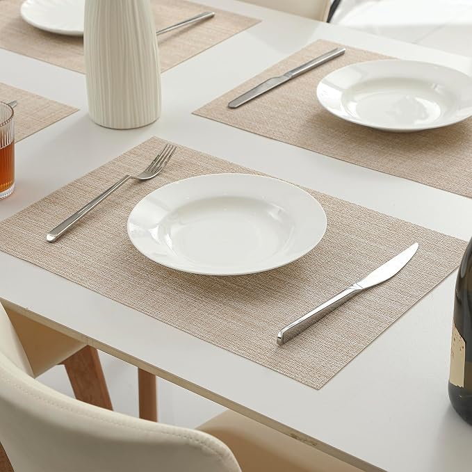Leetaltree Beige Placemats Set of 20 - Heat Resistant Non-Slip Place mats for Dining Table, Washable Durable PVC Vinyl Woven Table Mats(Beige, 20) - Image 8