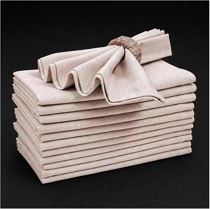 Linen Flax Cotton Cloth Dinner Napkins Set of 12 – 18x18 | Natural Reusable Fabric Napkins For Weddings, parties, Dinners & Table Décor – Elegant & Durable by BeddingCraft