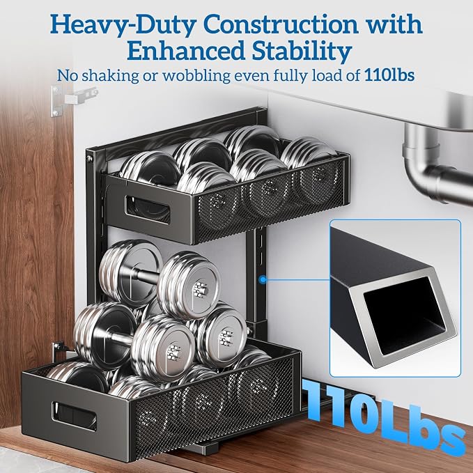 Under Sink Organizer for Bathroom & Kitchen, Under Cabinet Storage Shelf, Bathroom Cabinet Organizer Vanity Drawer Pantry Organization, Multi-Purpose Under Sink Slide Out Storage Shelf - Image 4
