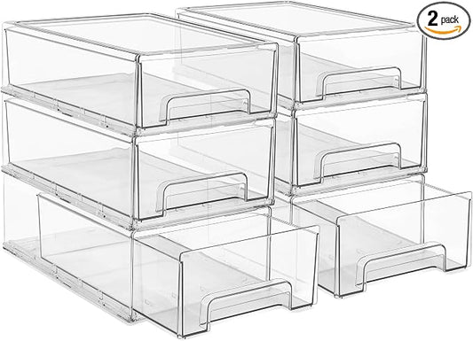Sorbus Medium Clear Storage Drawers (6 Pack) – Stackable Organizer Drawers for Fridge, Pantry, Kitchen – Pull-Out Storage Bins with Handles, Slide Out Acrylic Drawers by Sorbus