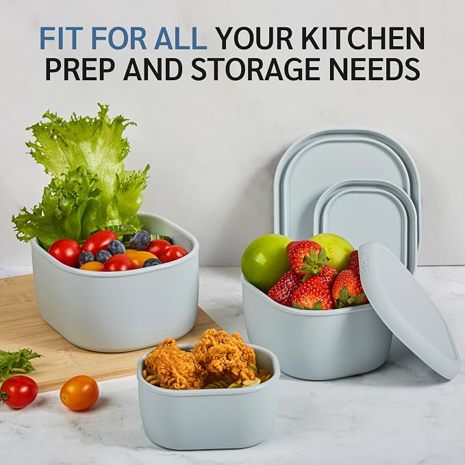 ISSEVE 12Pcs/Set Nesting Silicone Food Storage Containers with Lids | BPA-free, Reusable, Meal Prep Containers, Small Freezer Portions, Dishwasher Cleaning, Nested Cabinet Storage, 5 Sizes, Grey - Image 4