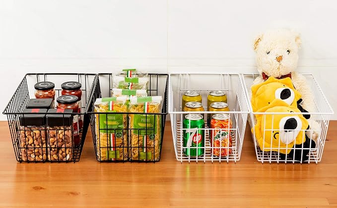 Wire Storage Freezer Baskets, Set of 2 Large 15.4" Household Metal Organizer Storage Bins Basket for Kitchen Cabinets, Refrigerators, White - Image 5