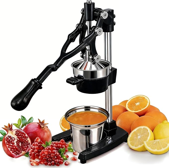 19 Inch Height Extra Tall Commercial Heavy Duty Cast Iron Hand Press Manual Orange Citrus Lemon Lime Grapefruit Pomegranate Fruit Juice Squeezer Machine with Stainless Steel Cup Black by Gowintech