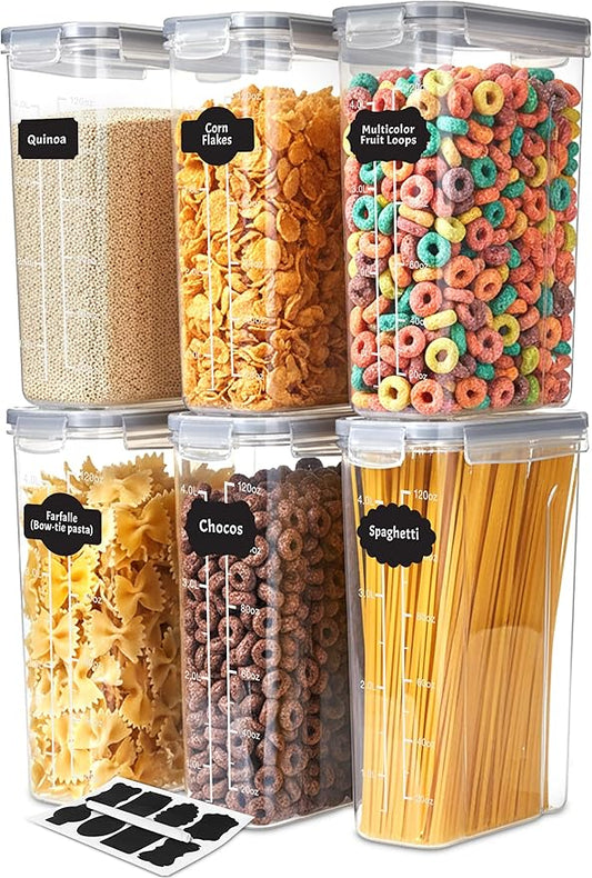 Utopia Kitchen Cereal Containers Storage Set with Lids, 6 Pack, 4L, Clear | Airtight Food Storage Containers with Lids, BPA-Free Cereal Dispensers for Pantry Organization and Storage by UTOPIAKITCHEN