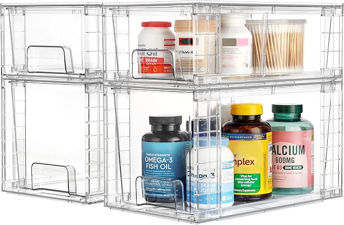 Vtopmart 8 Pack Clear Stackable Storage Drawers,Easy to Assemble Bathroom Organizers and Storage with handles,Plastic Drawers for Kitchen Pantry,Cabinet,Under Sink Organization - Image 8