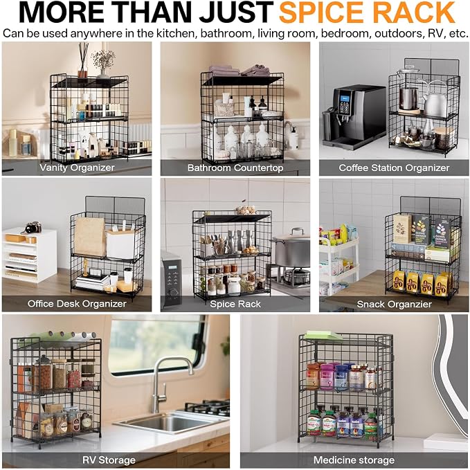 DTUQYX Bathroom Counter Storage Organizer, 3 tier Flodable Perfume Make up Organizers for Vanity, Installation-free Metal Seasoning Shelf Spice Rack for Countertop, Kitchen, Cabinet, Bedroom, RVs - Image 7