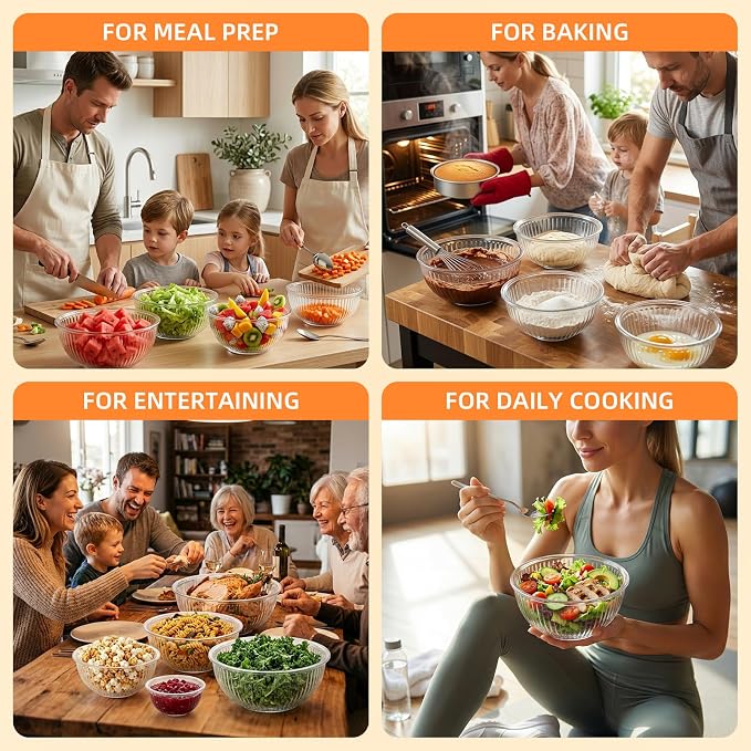 Glass Mixing Bowls with Lids Set - 5 Packs, Borosilicate Nesting Glass Bowls (3.7-2.1-1-0.5-0.2QT) for Baking, Salad, Meal Prep, Serving, Food Storage, BPA Free & Dishwasher Safe - Image 4